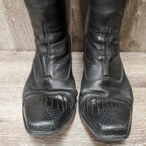 Square Toe Dress Boots, zips, Alligator tops & toes, 2 black plastic forms *vgc, clean, folded foot