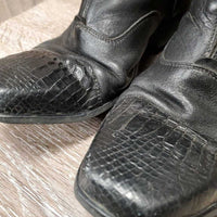 Square Toe Dress Boots, zips, Alligator tops & toes, 2 black plastic forms *vgc, clean, folded foot
