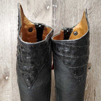Square Toe Dress Boots, zips, Alligator tops & toes, 2 black plastic forms *vgc, clean, folded foot
