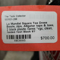 Square Toe Dress Boots, zips, Alligator tops & toes, 2 black plastic forms *vgc, clean, folded foot
