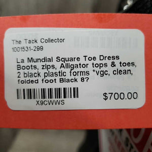 Square Toe Dress Boots, zips, Alligator tops & toes, 2 black plastic forms *vgc, clean, folded foot