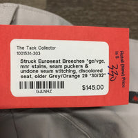 Euroseat Breeches *gc/vgc, mnr stains, seam puckers & undone seam stitching, discolored seat, older