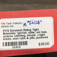 Euroseat Riding Tight Breeches *gc/fair, older, sm hole, undone stitching, shrunk, v.tight knees, seat rubs & pills, puckered waist