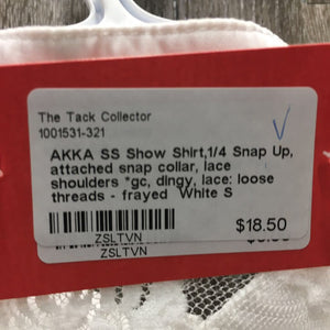 SS Show Shirt,1/4 Snap Up, attached snap collar, lace shoulders *gc, dingy, lace: loose threads - frayed