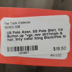 SS Polo Shirt, 1/4 Button up *vgc, mnr dirt?stain & hair, linty collar lining