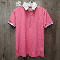 SS Polo Show Shirt, 1/2 Button Up, Bling Buttons *vgc, mnr creased inner collar & puckered collar

