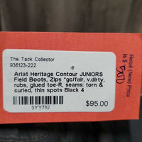 JUNIORS Field Boots, Zips *gc/fair, v.dirty, rubs, glued toe-R, seams: torn & curled, thin spots