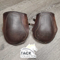 Leather Hind Boots, buckles *fair, clean, v.peeled & v.curled, loose stitching, scrapes, rubs, scratches
