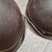 Leather Hind Boots, buckles *fair, clean, v.peeled & v.curled, loose stitching, scrapes, rubs, scratches
