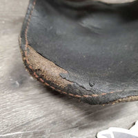 Leather Hind Boots, buckles *fair, clean, v.peeled & v.curled, loose stitching, scrapes, rubs, scratches
