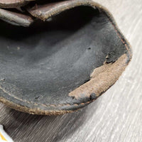 Leather Hind Boots, buckles *fair, clean, v.peeled & v.curled, loose stitching, scrapes, rubs, scratches