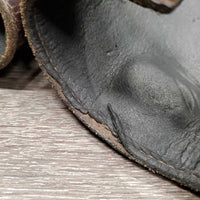 Leather Hind Boots, buckles *fair, clean, v.peeled & v.curled, loose stitching, scrapes, rubs, scratches
