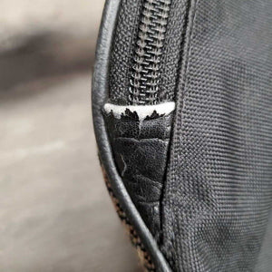 Baker Blanket Saddle Carry - Storage Bag, Fleece Lined, zip, Shoulder Strap *gc, clean, unstitched D Ring, snags, rubbed/thin edges, older