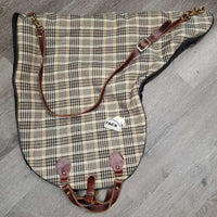 Baker Blanket Saddle Carry - Storage Bag, Fleece Lined, zip, Shoulder Strap *gc, clean, unstitched D Ring, snags, rubbed/thin edges, older

