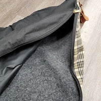 Baker Blanket Saddle Carry - Storage Bag, Fleece Lined, zip, Shoulder Strap *gc, clean, unstitched D Ring, snags, rubbed/thin edges, older
