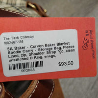 Baker Blanket Saddle Carry - Storage Bag, Fleece Lined, zip, Shoulder Strap *gc, clean, unstitched D Ring, snags, rubbed/thin edges, older
