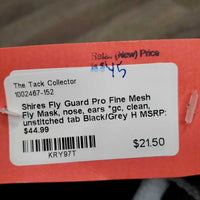 Fine Mesh Fly Mask, nose, ears *gc, clean, unstitched tab
