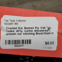Crochet Ear Bonnet Fly Veil *gc, faded, dirty, curled, discolored?, undoen ear stitching
