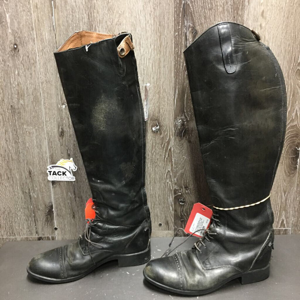 Field Boots, zips *fair/gc, BROKEN Zip-L, faded, scuffed, rubs, thin calves, unstitched top edges