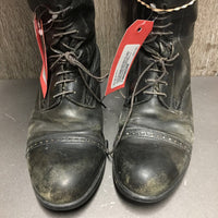 Field Boots, zips *fair/gc, BROKEN Zip-L, faded, scuffed, rubs, thin calves, unstitched top edges
