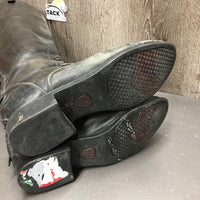 Field Boots, zips *fair/gc, BROKEN Zip-L, faded, scuffed, rubs, thin calves, unstitched top edges
