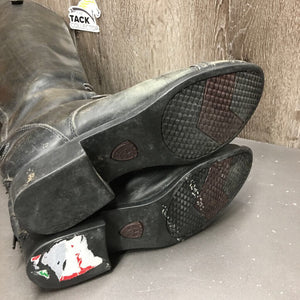 Field Boots, zips *fair/gc, BROKEN Zip-L, faded, scuffed, rubs, thin calves, unstitched top edges