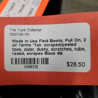 Field Boots, Pull On, 2 air forms *fair, scraped/peeled toes, older, dusty, scratches, rubs, faded, scrapes
