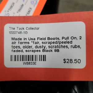 Field Boots, Pull On, 2 air forms *fair, scraped/peeled toes, older, dusty, scratches, rubs, faded, scrapes