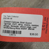 Closed Canvas Stall Guard *gc/fair, CUT, dirty, stains, residue, snags, threads, sliced edge, rust
