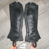 Suede Half Chaps *gc/fair, older, rubs, undone stitching, faded, stains, pilly, gunky inside
