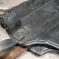 Suede Half Chaps *gc/fair, older, rubs, undone stitching, faded, stains, pilly, gunky inside
