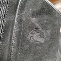 Suede Half Chaps *gc/fair, older, rubs, undone stitching, faded, stains, pilly, gunky inside
