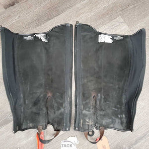 Suede Half Chaps *gc/fair, older, rubs, undone stitching, faded, stains, pilly, gunky inside