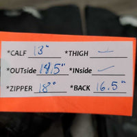 Suede Half Chaps *gc/fair, older, rubs, undone stitching, faded, stains, pilly, gunky inside
