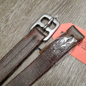 Pr Thick Soft Stirrup Leathers *REPURPOSE USE ONLY *fair, MISSING Buckle & v.loose stitching, xholes, rubs, faded