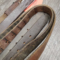 Pr Thick Soft Stirrup Leathers *REPURPOSE USE ONLY *fair, MISSING Buckle & v.loose stitching, xholes, rubs, faded
