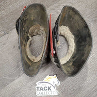 Ribbed Rubber Bell Boots, Fleece Top, velcro *fair, v.dirty, hairy, older, faded, clumpy, slices
