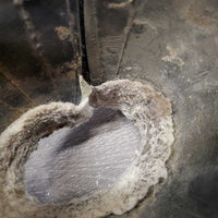 Ribbed Rubber Bell Boots, Fleece Top, velcro *fair, v.dirty, hairy, older, faded, clumpy, slices
