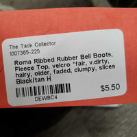 Ribbed Rubber Bell Boots, Fleece Top, velcro *fair, v.dirty, hairy, older, faded, clumpy, slices
