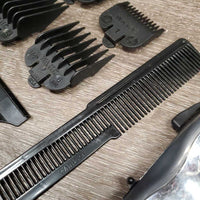 Adj Blade Clippers, Box, Blade, 4 Guards, Cover, oil, comb *WORK, rusty, hairy, older, rubs, SOUND OK