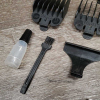Adj Blade Clippers, Box, Blade, 4 Guards, Cover, oil, comb *WORK, rusty, hairy, older, rubs, SOUND OK
