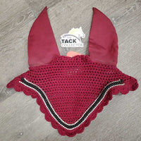 Crochet Fly Veil Ear Bonnet. 2x Bling, Piping *vgc, dirty, mnr curled edges, older
