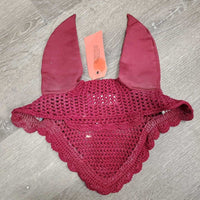 Crochet Fly Veil Ear Bonnet. 2x Bling, Piping *vgc, dirty, mnr curled edges, older