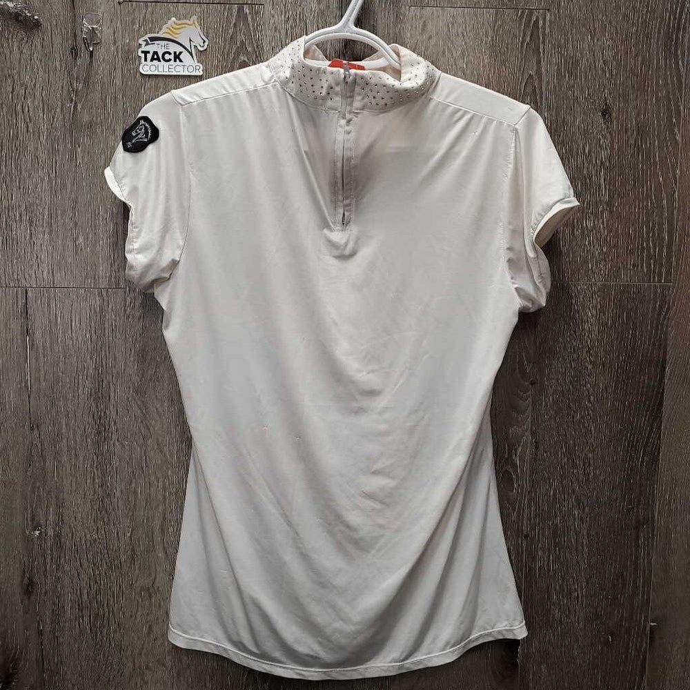 SS Polo Show Shirt. 1/4 Zip up, Bling Collar *gc, stains, mnr snags, dingy