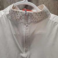 SS Polo Show Shirt. 1/4 Zip up, Bling Collar *gc, stains, mnr snags, dingy
