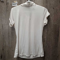 SS Polo Show Shirt. 1/4 Zip up, Bling Collar *gc, stains, mnr snags, dingy
