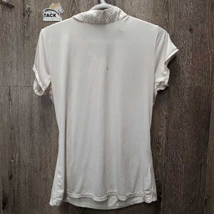 SS Polo Show Shirt. 1/4 Zip up, Bling Collar *gc, stains, mnr snags, dingy