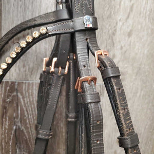Monocrown Rsd/Padded Bridle, Flash, Bling Brow, Cotton Web Reins *vgc/gc, dirt, edge scrapes, scratches, stiff, rubs, creases