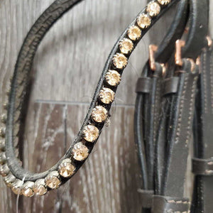 Monocrown Rsd/Padded Bridle, Flash, Bling Brow, Cotton Web Reins *vgc/gc, dirt, edge scrapes, scratches, stiff, rubs, creases