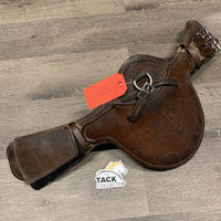 Padded Small Belly Dressage Girth, 2x els, D Ring, center Strap *fair, clean, dry, cracked edges & lining, stains, faded, stiff, hairy seams, curled keeper edges, scrapes, weak velcro, threads
